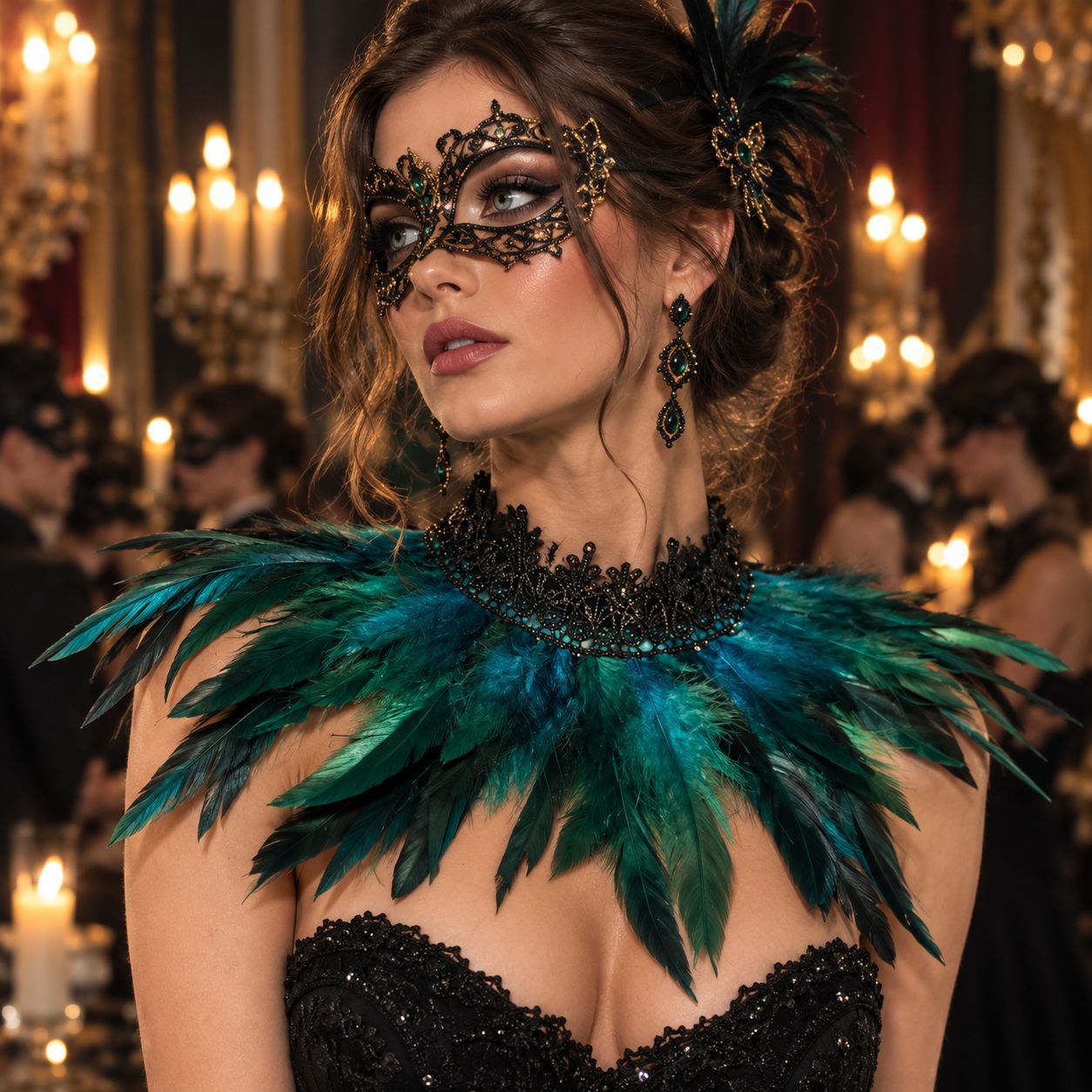 Lace Dress - Collier de plumes gothiques, faux col