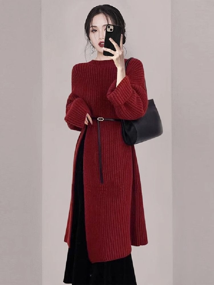 Women'S Red Formal Wear - Robe en tricot rouge élégante pour