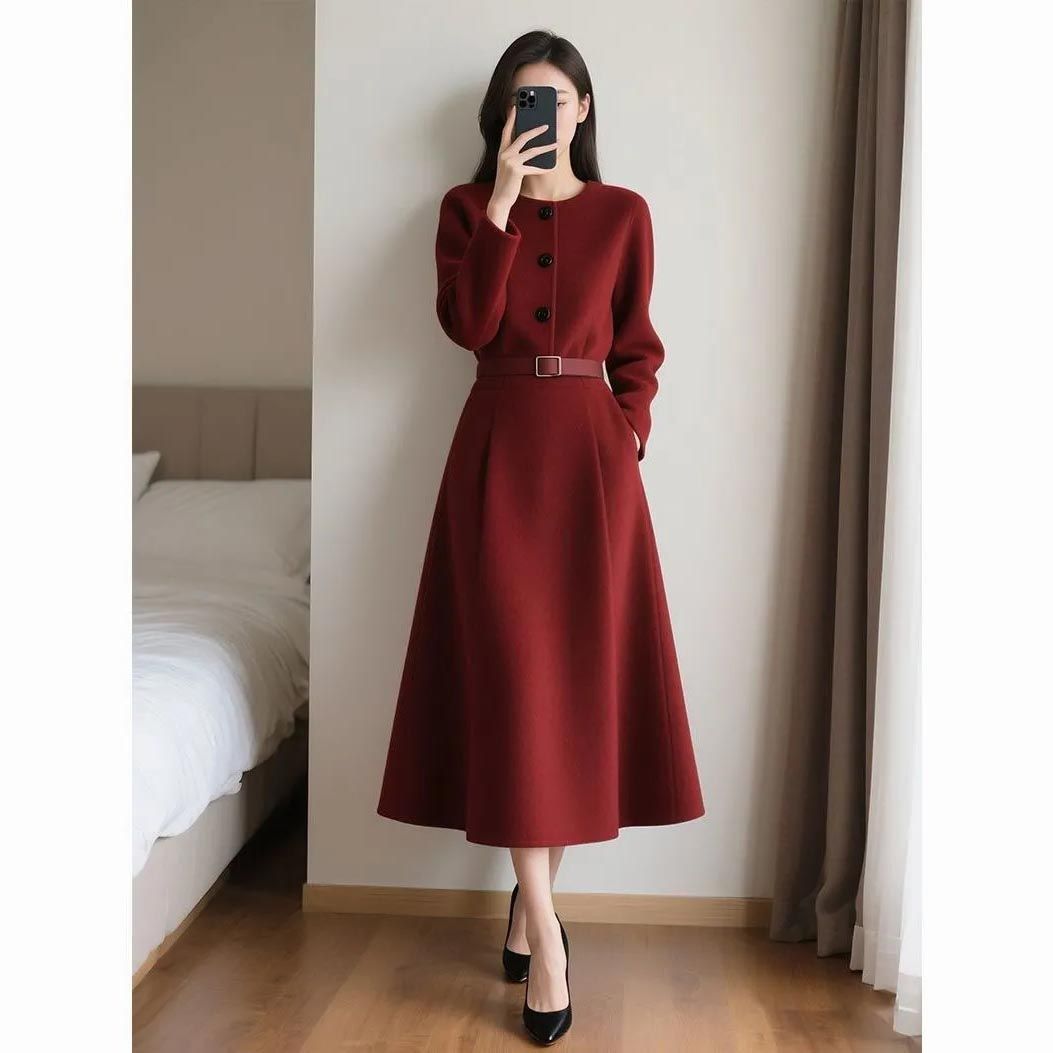 Women'S Red Formal Wear - Robe longue à manches longues avec