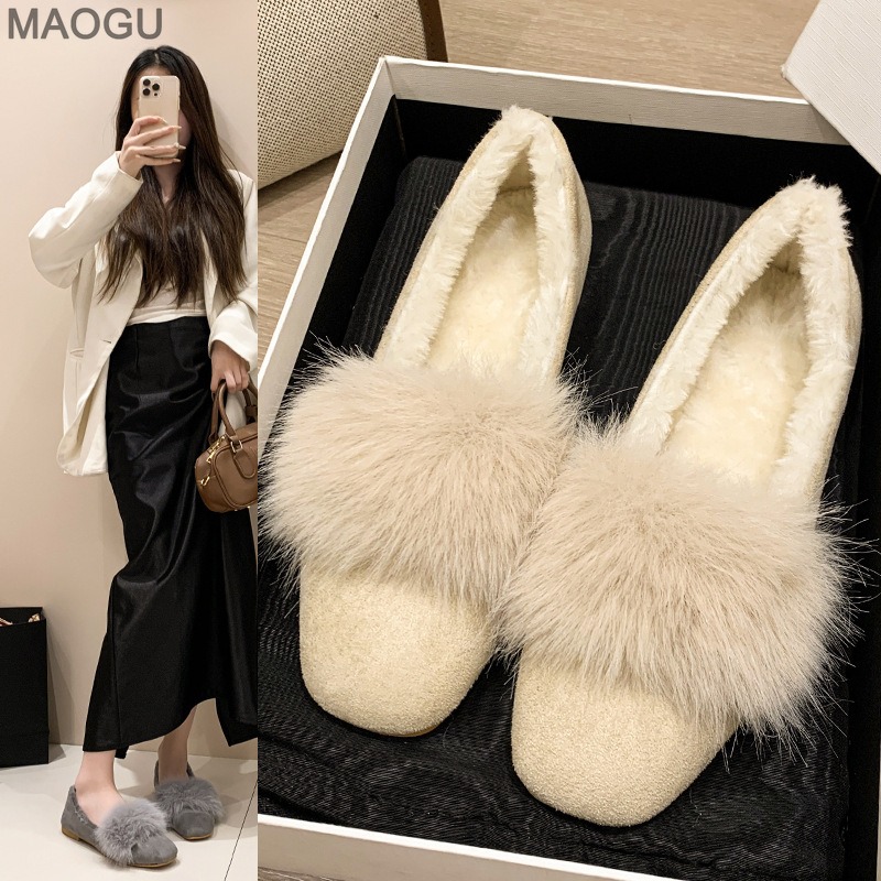 Womens Heels - Chaussures plates en peluche pour femmes,