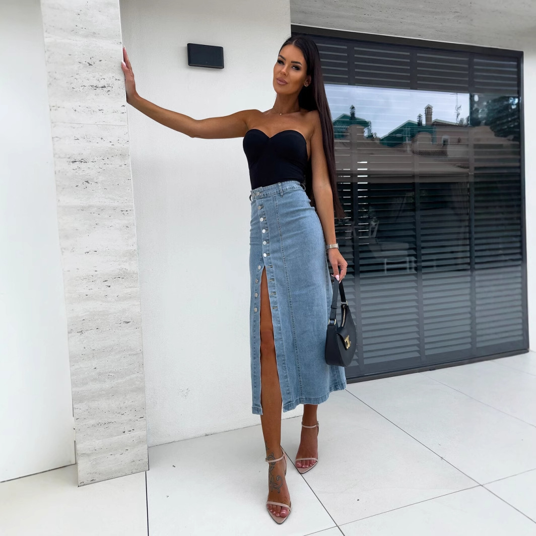Jupe longue en jean vintage po - Formal Skirt avis et prix
